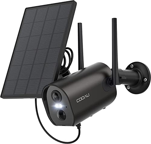 COOAU [2K Upgraded] Überwachungskamera Aussen Akku mit Solarpanel, Kabellos WLAN IP Kamera mit Intelligente PIR-Erkennung, Nachtsicht in Farbe, Audio- und Lichtalarm, Cloud-Speicher