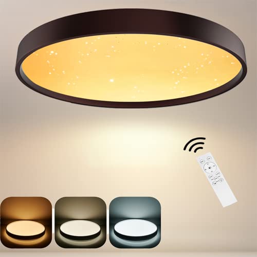 Anten Deckenlampe LED dimmbar 36W | Sternenhimmel Deckenleuchte 3000-6500K mit Fernbedienung & Timerfunction Ø39cm | Retro Braun Deckenleuchten für Wohnzimmer Schlafzimmer Büro Esszimmer [Energieklasse F]