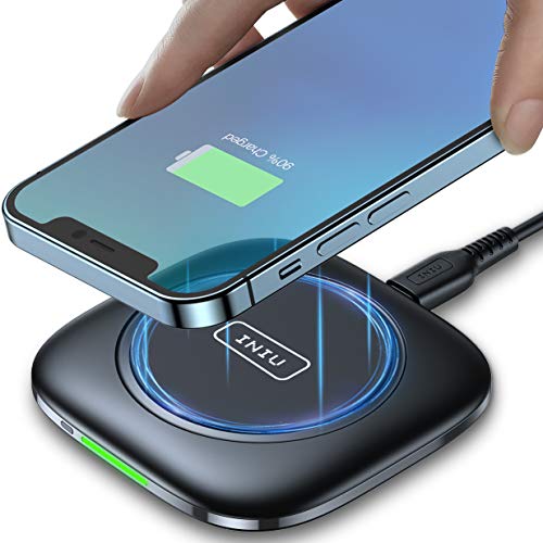 INIU Wireless Charger Pad, 15W Kabelloses Schnellladegerät Ladepad & Auto-Adaptive LED-Anzeige Ladegerät für iPhone 14 13 12 11 Pro Max MIni Xr Xs X 8 Samsung Galaxy S22 S21 S20 S10 Google AirPods usw