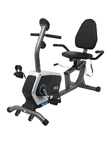 ISE Ergometer Liege- Heimtrainer mit Magnetbremse, Pulssensoren und LCD-Display, 8 Widerstandsstufen