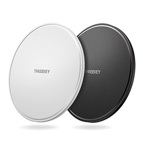 THREEKEY Fast Wireless Charger Ladepad, kabelloses [2 Pack] 10W Ladegerät Ladestation, Qi-Zertifiziert, Kompatibel mit iPhone 14/13/12/11 Series/XS MAX/X/8 Plus/Samsung Galaxy S10/9/8/ usw, Weiß