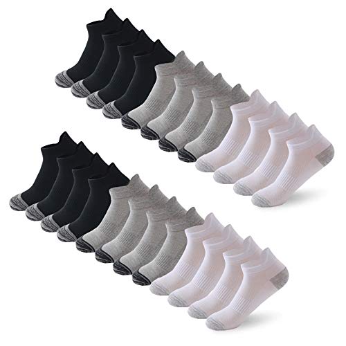 BUDERMMY 12 Paar Sneaker Socken Herren Damen Sportsocken Baumwollsocken Kurzsocken Unisex Schwarz Weiß Grau / Größe: 35 - 40, 41 - 46