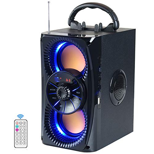 Bluetooth Lautsprecher, DINDIN Kabellos Lautsprecher Boxen Bluetooth 5.0 mit Subwoofer, Bass Stereo Surround Lautspreche, FM Radio, Mp3 Player, Bunte Licht, EQ, Tragbarer Outdoor Musikbox für Party