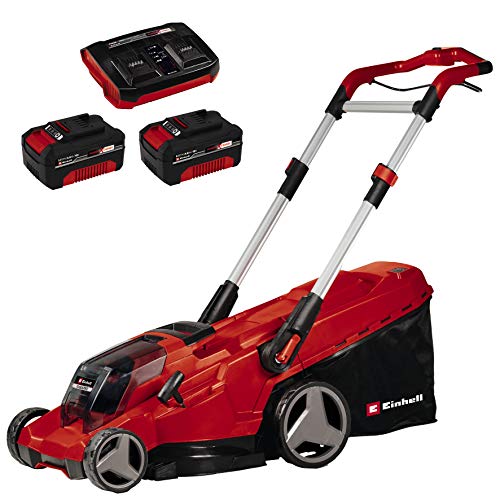 Einhell Akku-Rasenmäher RASARRO 36/42 Kit Power X-Change (36 V, 42 cm Schnittbreite, bis 550 m², Brushless, Mulchfunktion, 50L Fangkorb, inkl. 2x 4,0 Ah Akkus + Ladegerät)