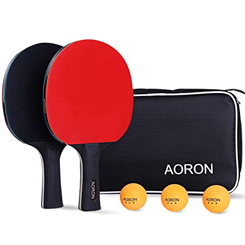 AORON Tischtennis Set 2 Carbon Tischtennisschläger 3 Premium Bälle