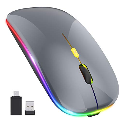 PASONOMI Aktualisierung PC Maus Kabellose LED Wiederaufladbare Leise Funkmaus Laptop Mouse mit USB-Empfänger Typ C Kompatibilität mit Computer/PC/Tablet (Gray)