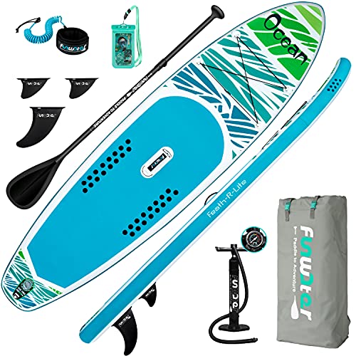 FunWater SUP Aufblasbares Stand Up Paddle Board 350 x 84 x 15 cm Complete Inflatable Paddleboard Accessories Adjustable Paddle, Pump, ISUP Travel Backpack, Lead, Waterproof Bag
