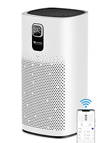 Proscenic Luftreiniger Air Purifier App Steuerung, 99,97% Filterleistung, Hepa 13 Filter, CADR 460m³/h bis zu 90m² große Wohnung, Allergiker Raucher gegen Staub Pollen Geruch, A9 Weiß