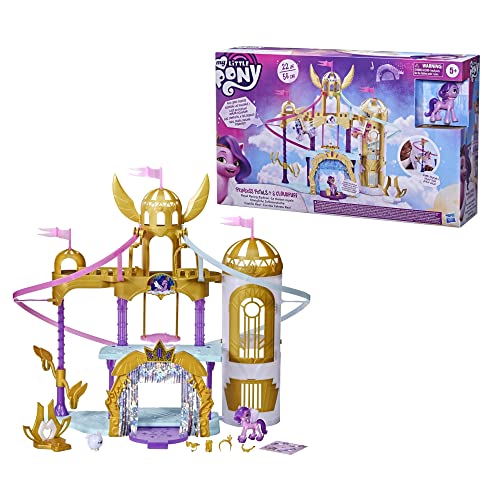 My little Pony: A New Generation Königliche Schlossrutsche, 56 cm großes Schloss-Spielset mit 2 Seilrutschen, Princess Petals Figur