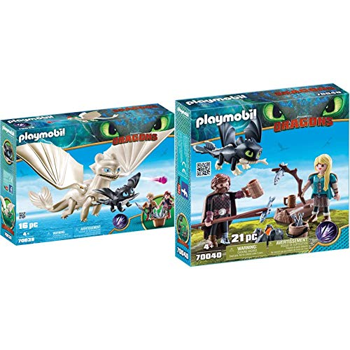 Playmobil DreamWorks Dragons 70038 Tagschatten und Babydrachen mit Kindern, Ab 4 Jahren & 70040 - Hicks und Astrid mit Babydrachen
