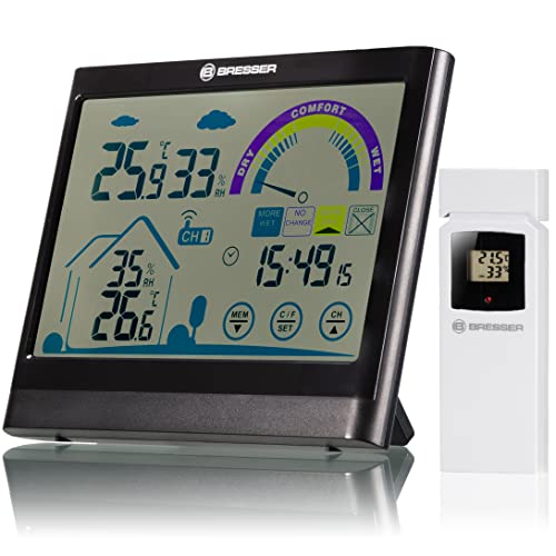 Bresser Touchscreen Wetterstation Funk- Thermo-/Hygrometer mit Lüftungsempfehlung, Schwarz
