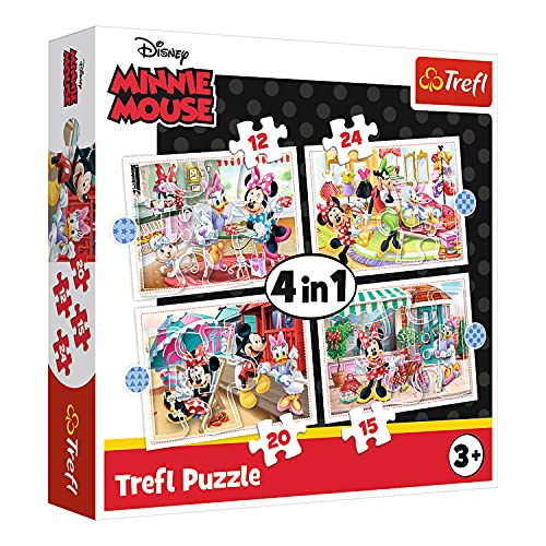 Trefl, Puzzle, Minnie mit Freunden, von 12 bis 24 Teilen, 4 Sets, für Kinder ab 3 Jahren, mehrfarbig