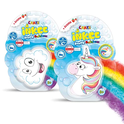 2er Set Regenbogen Badebombe Kinder Schaumbad Wolke und Einhorn, Erdbeer-Duft