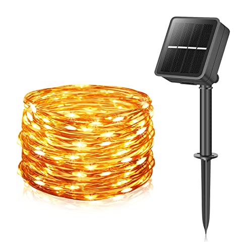 Solar Lichterkette Außen, 12+2M 120 LEDs Lichterketten Aussen, Wasserdicht mit 8 Leuchtmodis Lichterkette für Balkon, Gartendeko, Bäume, Terrasse, Hochzeiten, Weihnachtsbeleuchtung (Warmweiß) [Energieklasse A+]