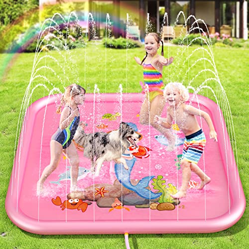 Peradix Splash Pad,170CM Sprinkler Wasser-Spielmatte Anti-Rutsch Splash Play Matte Sommer Outdoor Garten Kinder Spielzeug Sprinklerpool für Baby Party 3-12 Jungen und Mädchen