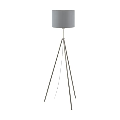 EGLO Stehlampe Scigliati inkl. Leuchtmittel, 1 flammige Stehleuchte Modern, Standleuchte aus Stahl und Textil, Wohnzimmerlampe in Nickel-Matt, Grau und Silber, Lampe mit Tritt-Schalter, E27 Fassung [Energieklasse F]