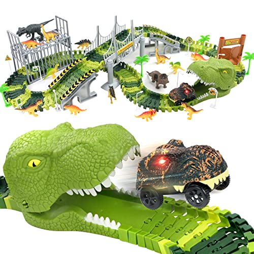 Dinosaurier Spielzeug Cars Rennbahn-Autorennbahn Dinos Kinder Auto Spielzeug,Rennbahn Kinderauto Dinosaurier Spiel Strax Bahn Geschenke Lernspiele Spielzeug ab 3 4 5 6 Jahre Junge Mädchen (167 Stück)