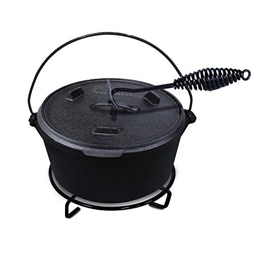 6 Liter Ø 31 cm / 10 Liter Ø 37 cm  ACTIVA BBQ Dutch Oven Topf ca.  aus schwarzem Gusseisen - inkl. Deckel - mit Henkel zum Tragen, Gusseisen Topf