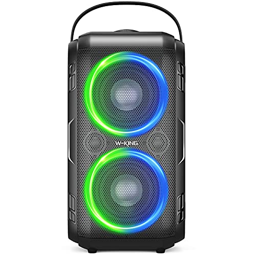 Bluetooth Lautsprecher, W-KING 80W Tragbarer Kabelloser Lautsprecher Box Musikbox, Laut mit Druckvollem Bass, Gewaltigem 105db Sound, Gemischtfarbigen LED-Leuchten, USB-Wiedergabe,24 Stunden Spielzeit