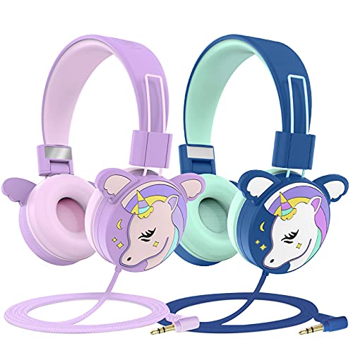 2er Set  Puersit Kopfhörer Kinder,Kabel Kopfhörer, Kinderkopfhörer mit 85dB Lautstärkebegrenzung,Faltbare Verstellbare Over Ear Kopfhörer für Online Lernen,kompatibel mit Mobiltelefonen,PC