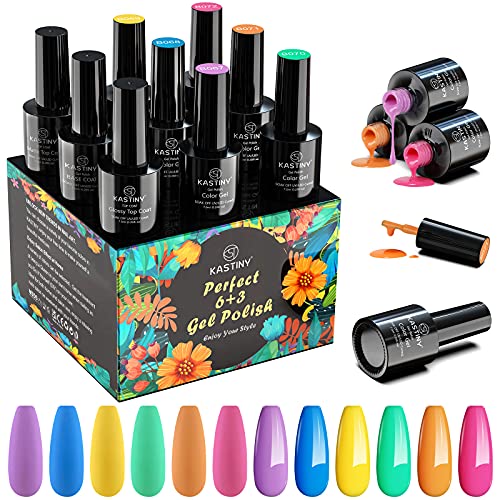 Gel Nagellack, Kastiny 9PCS Summer Candy Gel Nagellack UV Set 7,5ml, mit Base Unterlack & Top Überlack, Lange Andauernd Soak Off Gel Nagellack