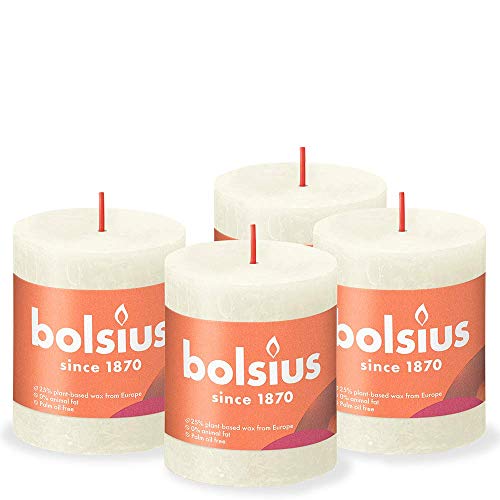 Bolsius Rustik Stumpenkerzen - Weiß - 4 Stück - 8 x 7 cm