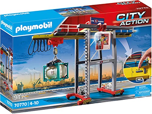 PLAYMOBIL City Action 70770 Elektrischer Portalkran mit Containern, Motor zum Steuern, Ab 4 Jahren