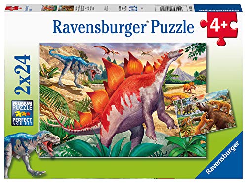 Ravensburger Kinderpuzzle - 05179 Wilde Urzeittiere - Puzzle für Kinder ab 4 Jahren, mit 2x24 Teilen