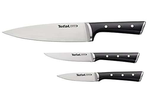 Tefal K2323S Ice Force 3-teiliges Messerset | Schälmesser 9 cm | Chef-Messer 20 cm | Universalmesser 11 cm | deutscher Edelstahl | ergonomischer Griff | spülmaschinenfest | Edelstahl/Schwarz