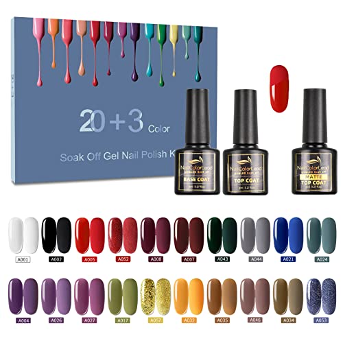 23 Lineluck UV Gel Nagellack Set, UV Nagellack 8ml Gel Nail Polish mit Unterlack & Überlack & Mattem Decklack, UV Farbgel für Gelnägel Perfekt Für Nail Art Nagel Design