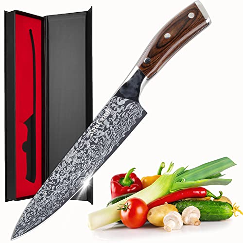 SanCook Kochmesser Küchenmesser 20cm Profi Messer Chefmesser Gemüsemesser Allzweckmesser aus Hochwertigem Carbon Deutsch EN1. 4116 Edelstahl mit Scharfer Klinge und Ergonomischem Griff Geschenkbox