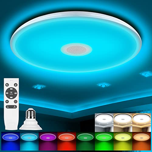 RGB LED Deckenleuchte Dimmbar mit Fernbedienung, 24W 2400LM Rund Deckenlampe Led Farbwechsel 2700-6500K, Warmweiß Naturweiß Kaltweiß für Badzimmer kinderzimmer, IP44 Wasserfest, Modern Ultradünn