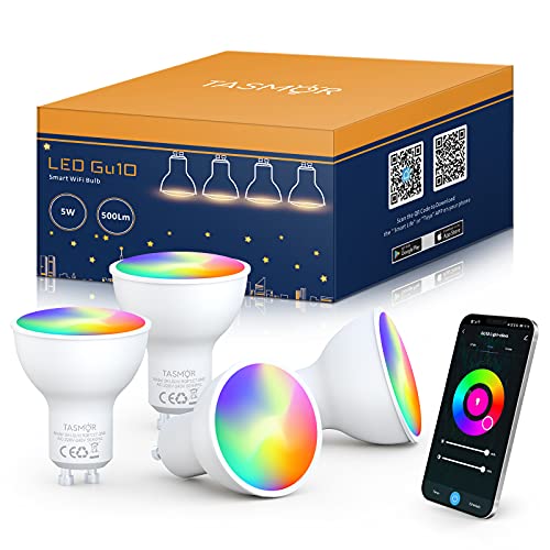 4er Pack Alexa Glühbirne, Tasmor GU10 Smart LED Lampe, WiFi Dimmbar Leuchtmittel 5W 500Lm+2200-6500K+RGB 16 Millionen Farben