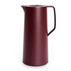 Emsa N41702 Motiva Isolierkanne 1 Liter Quick-Press-Verschluss 12h heiß, 24h kalt Glaskolben Made in Germany Nordisches Design Weinrot
