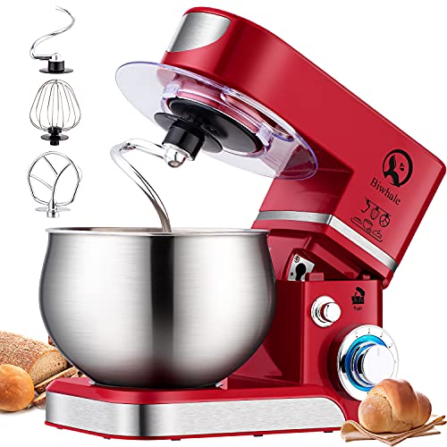 Küchenmaschine Knetmaschine 6L, 1000W Reduzierte Geräusche Knetmaschine mit Rührbesen, Knethaken, Schlagbesen, Spritzschutz, 6+P Geschwindigkeit mit Edelstahlschüssel Teigmaschin (Rot)