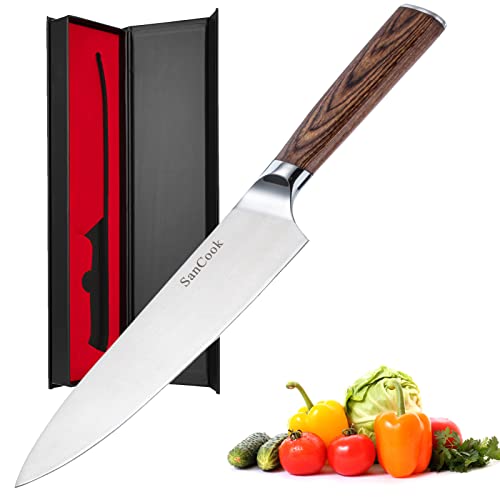 SanCook Küchenmesser Kochmesser Gemüsemesser 20.3 cm, ultra scharfe Profi-Küchenmesser Karbonstahl Messer mit ergonomischem Griff scharfe geschmiedete Klinge Kochmesser Geschenkbox