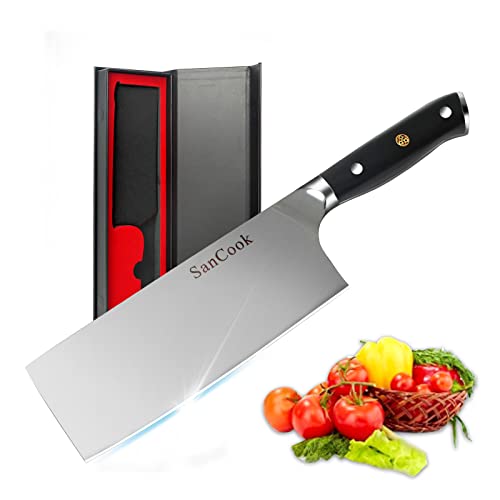 SanCook Hackmesser Küchenmesser Professionelle Kochmesser 17.5cm Messer, Fleischmesser Chinesisches Messer aus Hochwertigem Carbon Edelstahlmesser mit Scharfer Klinge und Ergonomischem Griff