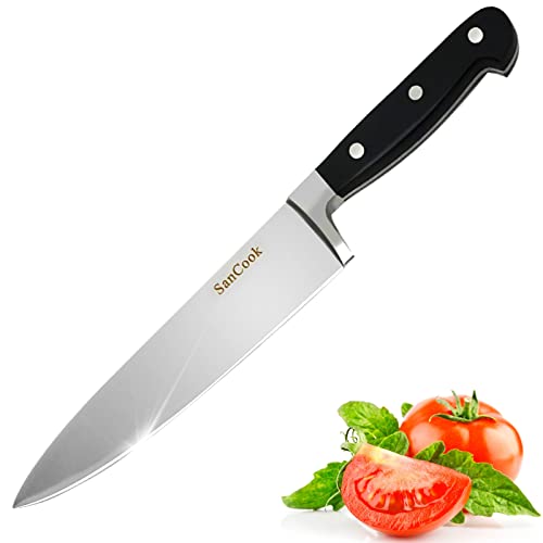 SanCook Küchenmesser Kochmesser Gemüsemesser 20cm Messer,Professionelle Chefmesser aus Hochwertigem Carbon Edelstahlmesser mit Scharfer Klinge und Ergonomischem Griff Geschenkbox