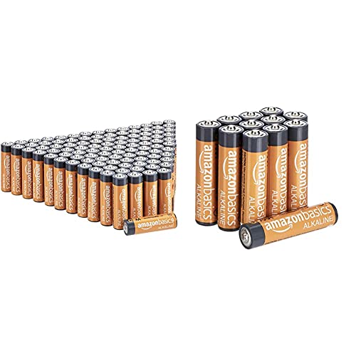 Amazon Basics AA-Alkalibatterien, leistungsstark, 1,5 V, 100 Stück (Aussehen kann variieren) & Performance Batterien Alkali, AAA, 12 Stück (Design kann von Darstellung abweichen)