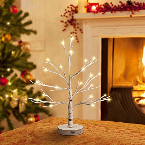 Hypestar Dekoratives Lichterbaum, 45cm LED Baum, 80 LED Warmweißer Lichter Leuchtbaum, Batteriebetrieb und USB für Innen, Tischdekoration für Weihnachten Wohnzimmer Party(24led Gestreift) mit und ohne Timer