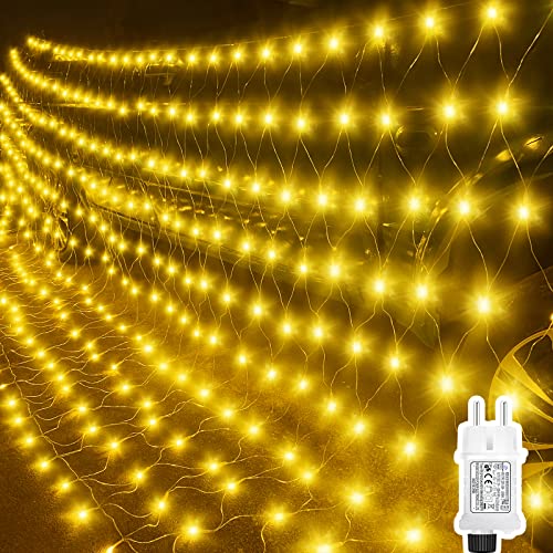 OBOVO LED Lichterkette Netz 3*2M, 200 LED Weihnachtsbeleuchtung Lichternetz mit Speicherfunktion und Timer, 8 Beleuchtungsmodi Warmweiß Lichterkette mit Stecker für Innen/Außen Weihnachten Party Deko