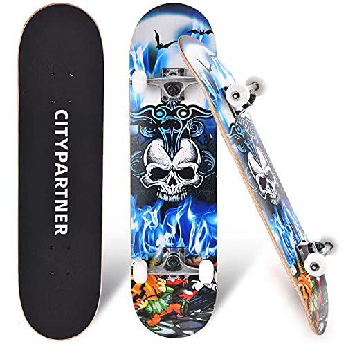 ✅NEU: 12,99€ ❌statt: 16,99€ Skateboard Komplett für Kinder Jugendliche & Erwachsene Anfänger, Double Kick Maple Deck Concave Cruiser Skateboard mit T-Tool,