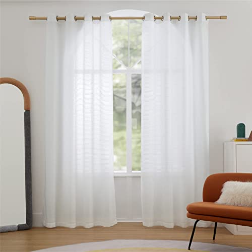 Bedsure Vorhang weiß Gardinen transparent - 140x245cm 2er Set Ösenvorhang Fenstervorhänge aus Voile Polyester, Halbtransparent Gardinen mit Ösen