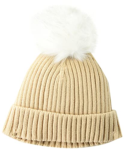 Amazon Essentials Damen Mütze Women's Ribbed Beanie with Faux Fur Pom