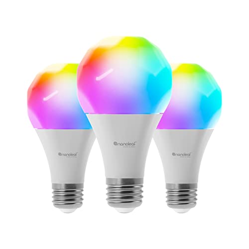3er Pack Nanoleaf Essentials Glühbirne, SmarteRGBW E27 LED Lampen - Thread & Bluetooth 16 Mio. Farben LED Lampen, Musik und Bildschirm Sync, Funktioniert mit Google Home Apple, für Deko und Gaming [Energieklasse F]