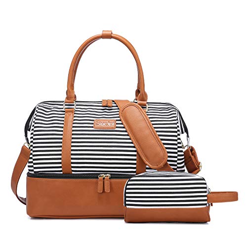 Sucipi Reisetasche Damen, Weekender Canvas PU-Leder Handgepäck Kliniktasche (L 42 x 29 x 22 cm) mit Schuhfach mit Kulturtasche