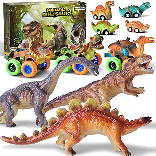 3 Stück große Dinosaurier Figuren mit Sound,3 Stück große Dinosaurier Pull-Back Auto 4 Stück Dinosaurier Pull-Back Auto Geeignet 3-6 Jahren