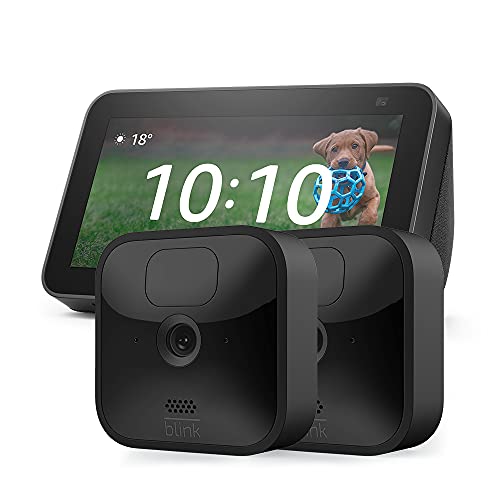 Blink Outdoor HD-Sicherheitskamera (2 Kamera) + Echo Show 5 (2. Generation, Anthrazit)