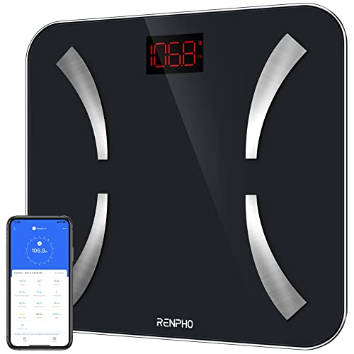 RENPHO Bluetooth Personenwaage, Körperfettwaage mit App, Waage Personen Körperfett, BMI, Gewicht, Muskelmasse, Wasser, Protein, Skelettmuskel, Knochengewicht, BMR