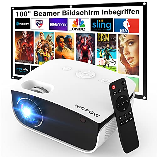 Beamer, NICPOW Mini Beamer mit Screen, 5500 Lux Support 1080P, 240